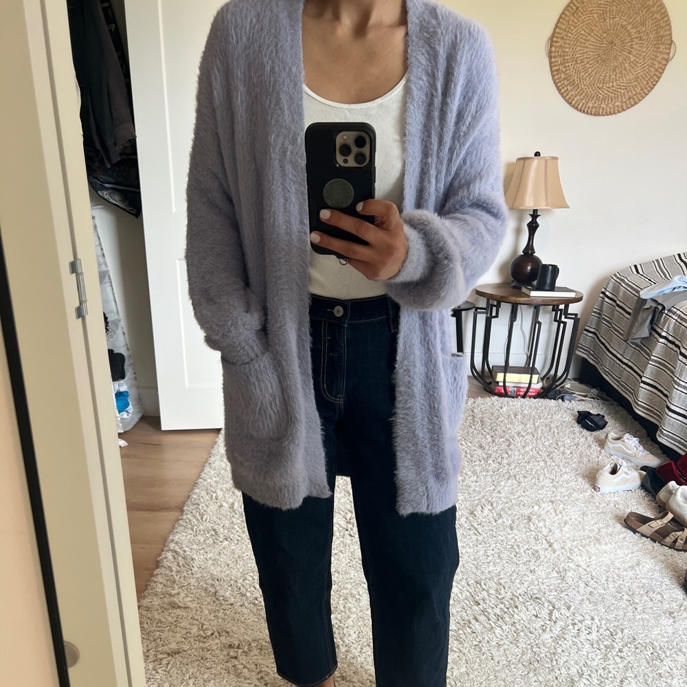 Modcloth Soft fuzzy Lavender Cardigan with pockets size S
